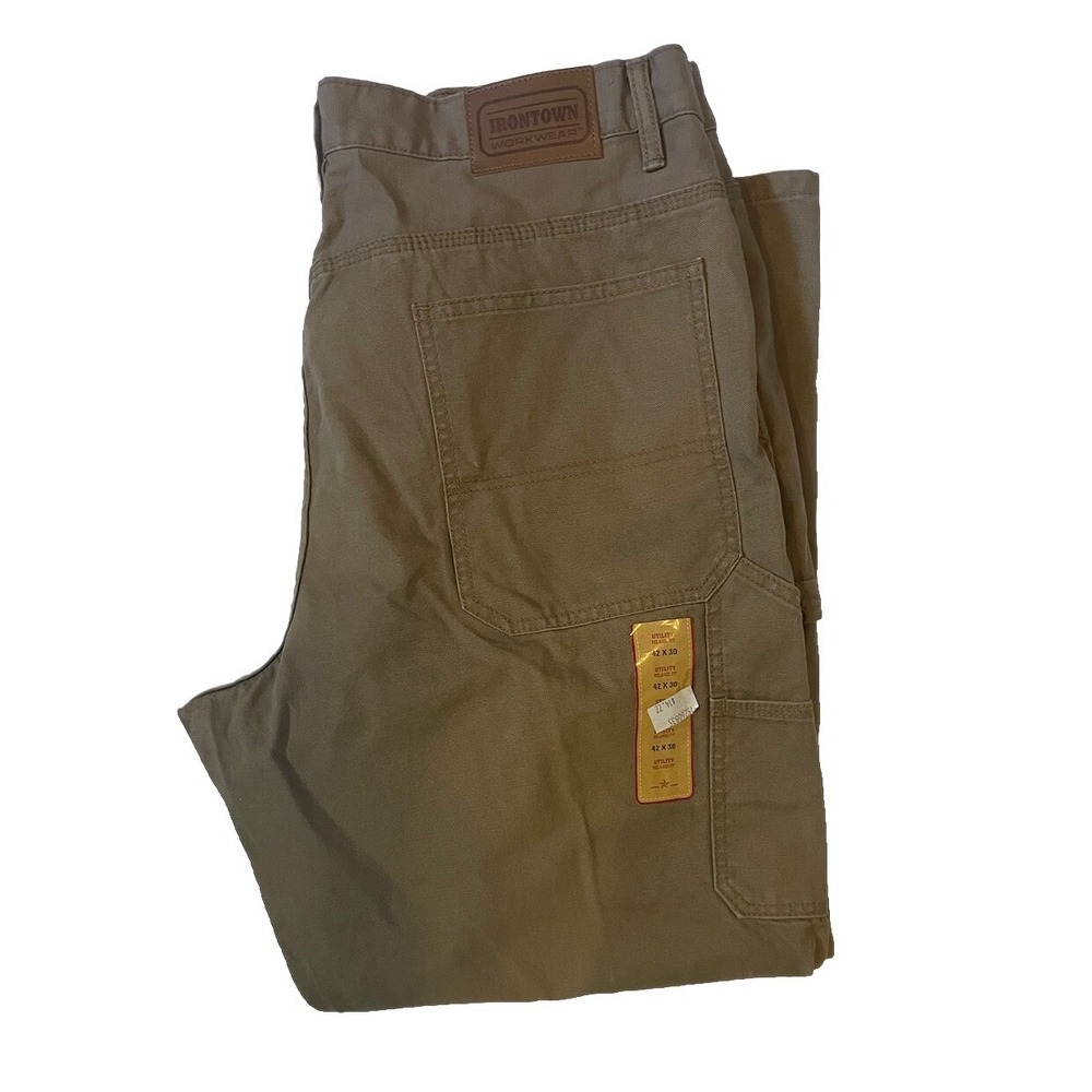 Irontown‎ Khaki Pants Mens 42x30 Utility Relaxed Fit Work Utility Pants New